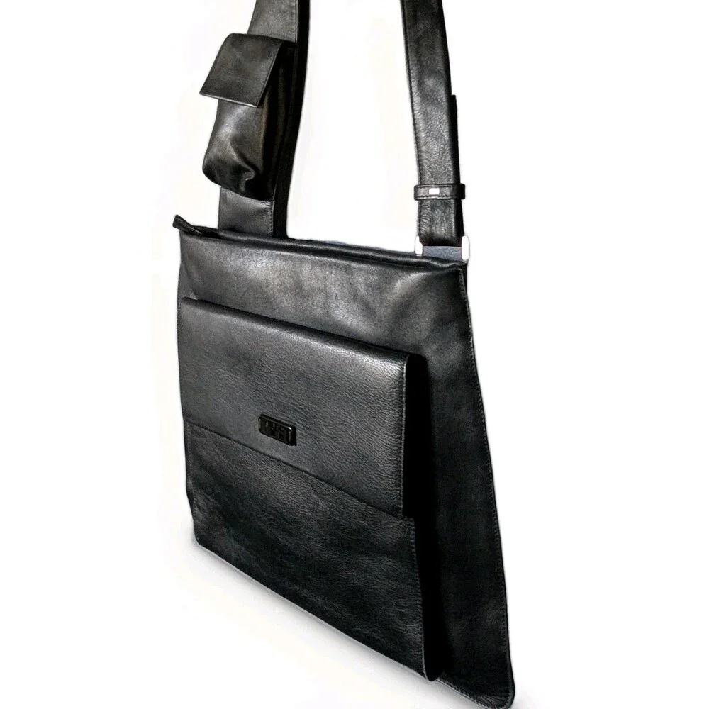 Vintage Sigrid Olsen Italy Black Leather Messenger Bag Crossbody Unisex